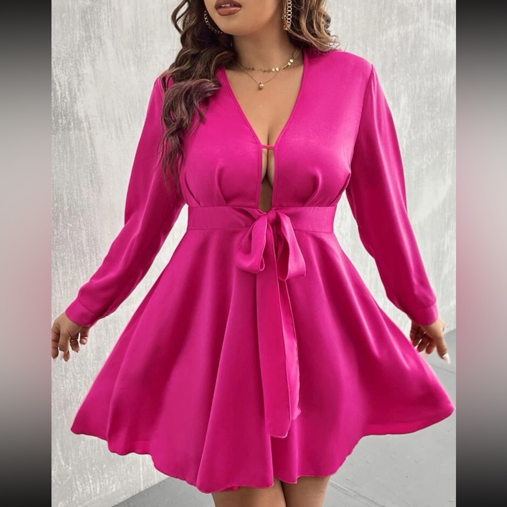 Beautiful hot pink satin material feel dress (0xl) (12)